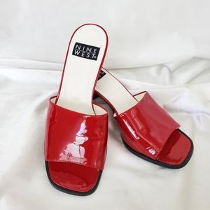 Nine West Red Patent Leather Squared Toe Sandal